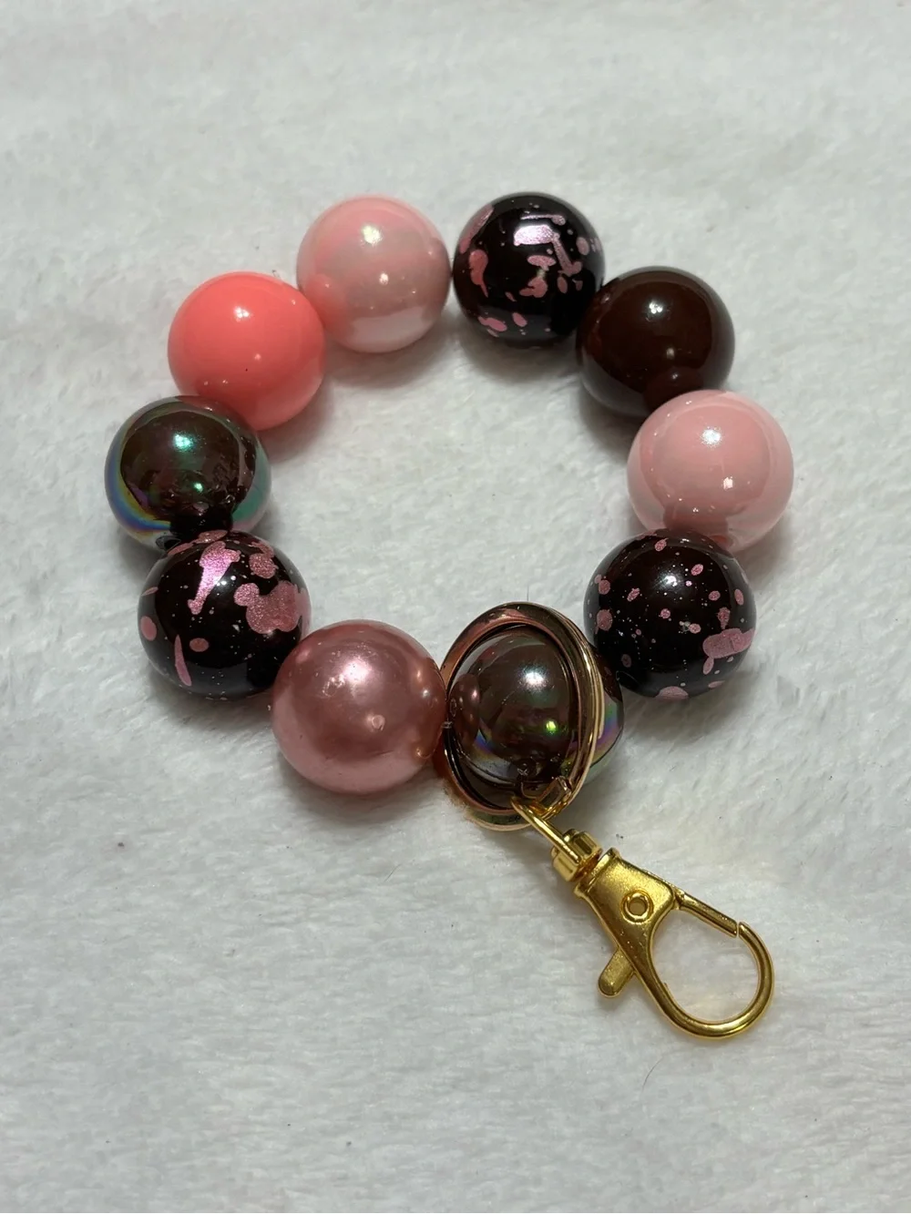Pink & Brown Beaded Keychain Bracelet